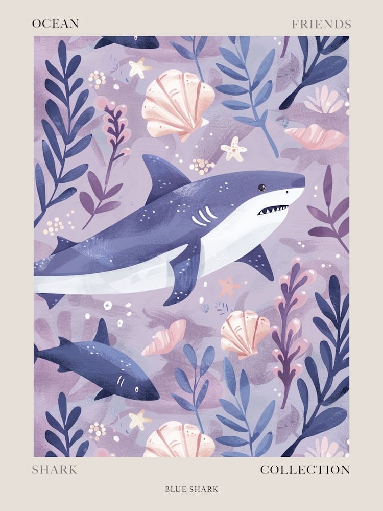 Purple Blue Shark Illustration 1 Poster