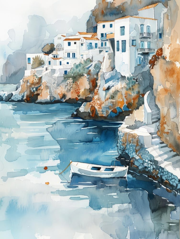 Watercolor Of A Village