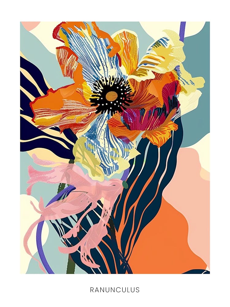 Colourful Flower Illustration Poster Ranunculus 2