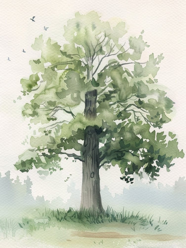 Sycamore Tree Atmospheric Watercolour Painting 1