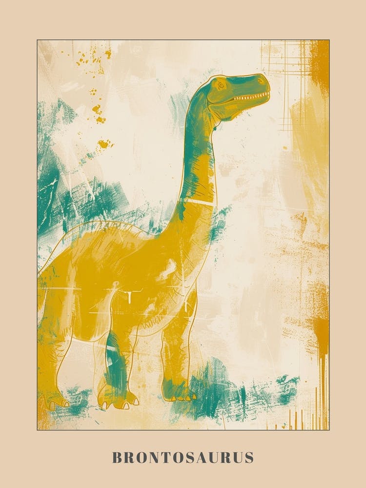Mustard Paint Stroke Brontosaurus Poster
