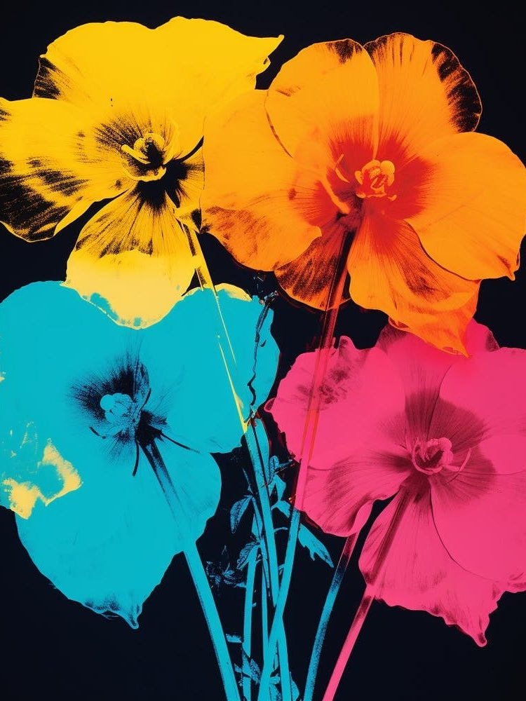 Andy Warhol Style Pop Art Flowers Flowers 1 Square