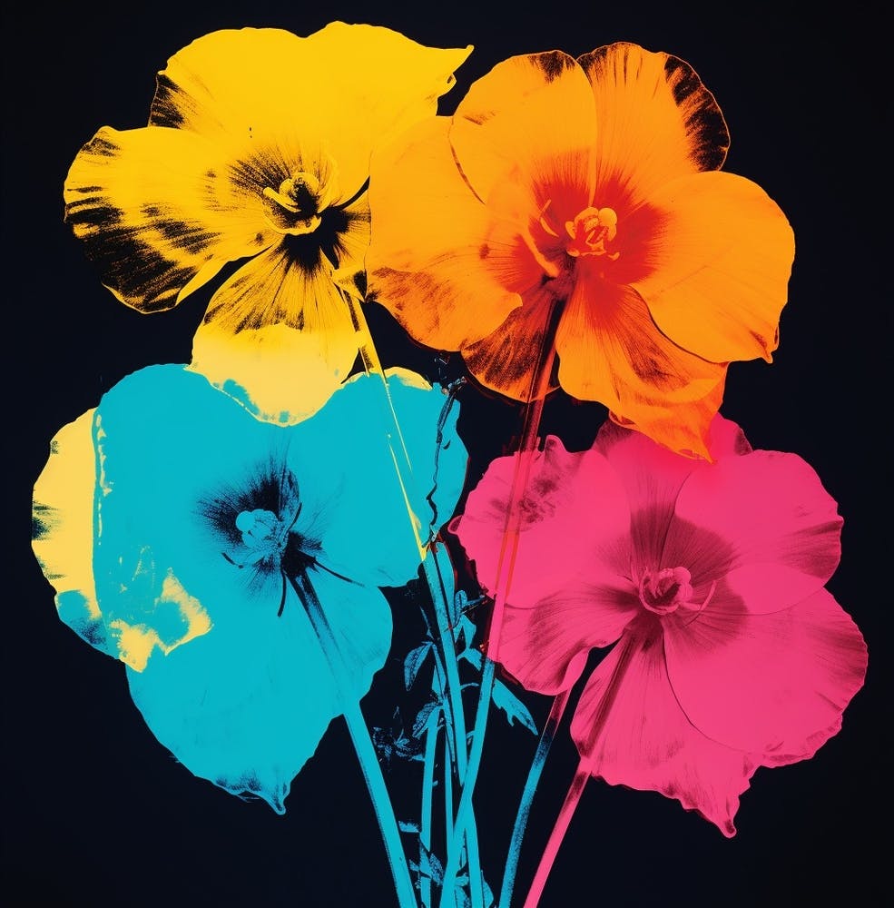 Andy Warhol Style Pop Art Flowers Flowers 1 Square