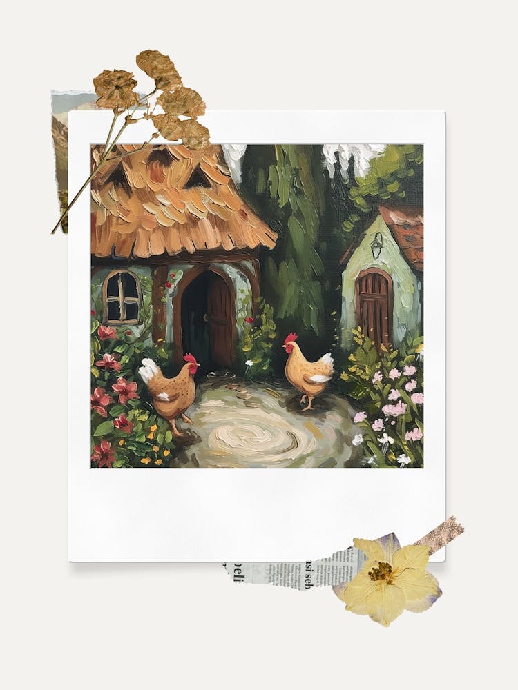 Scrapbook Cottage Chickens Fairycore Painting 4