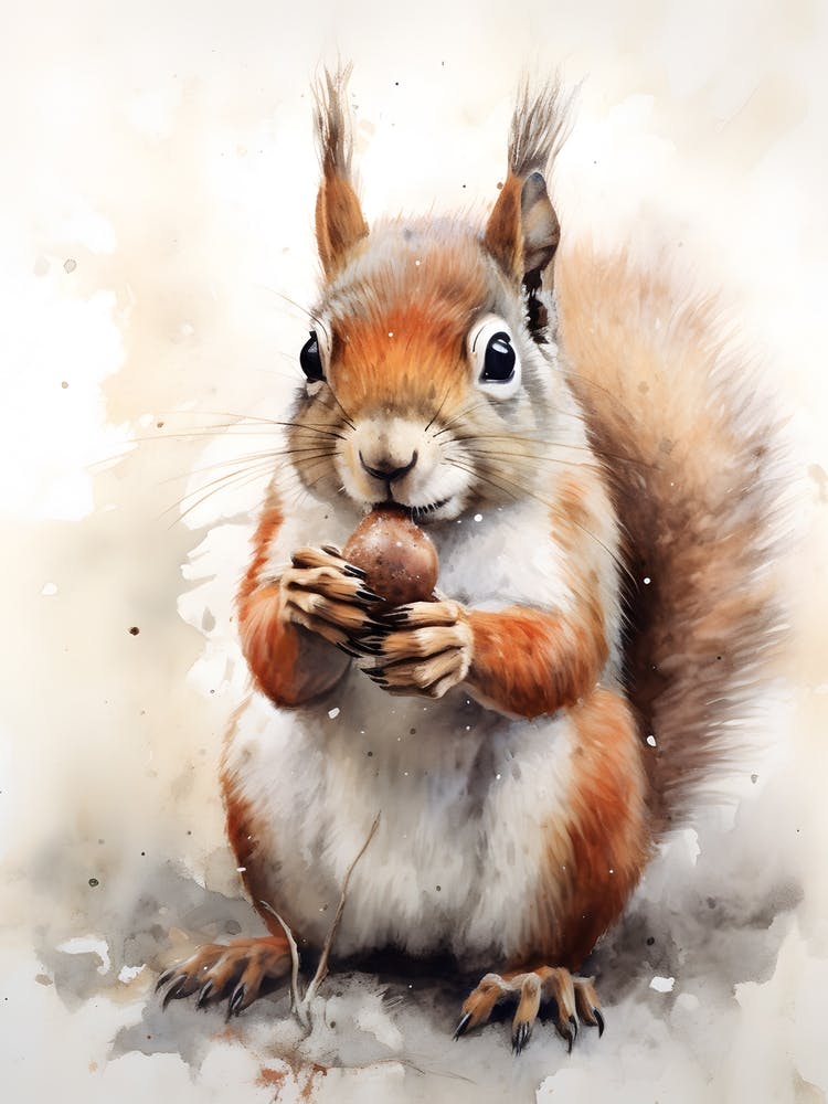 Squirrel With Nut Drawing