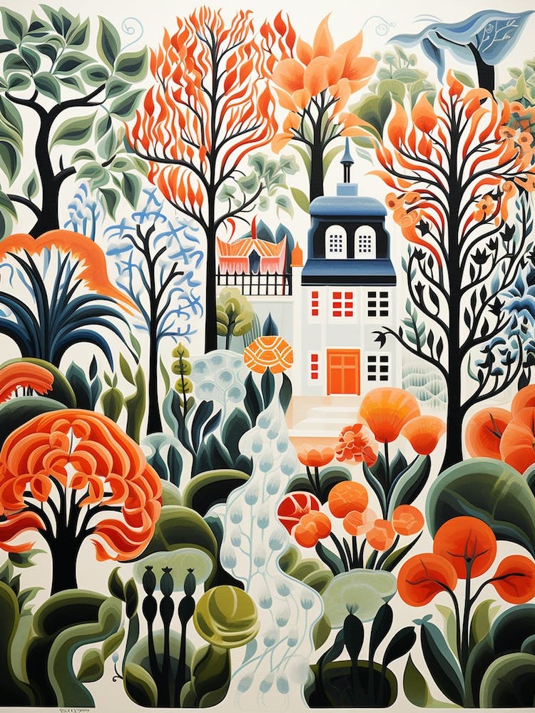Fredriksdal Museum And Gardens Sweden Modern Illustration 1