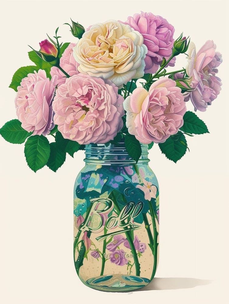 English Roses Painting Rose In A Mason Jar 3