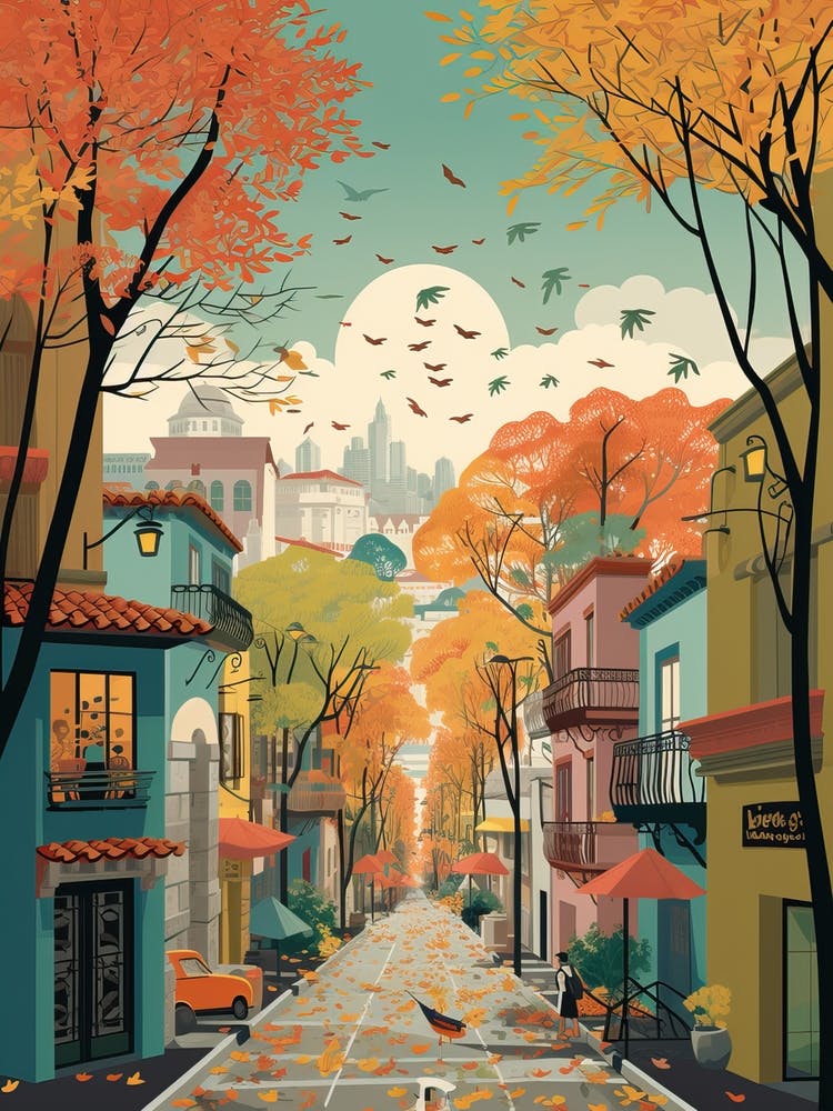 Mexico City In Autumn Fall Travel Art 3