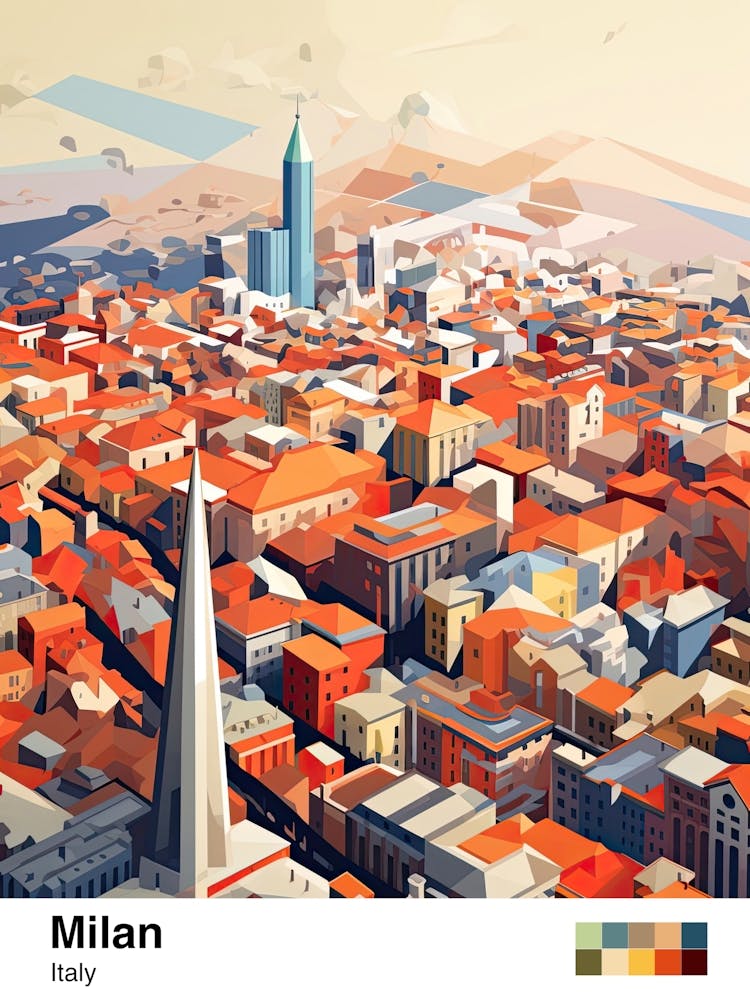 Milan, Italy, Geometric Illustration 1 Poster