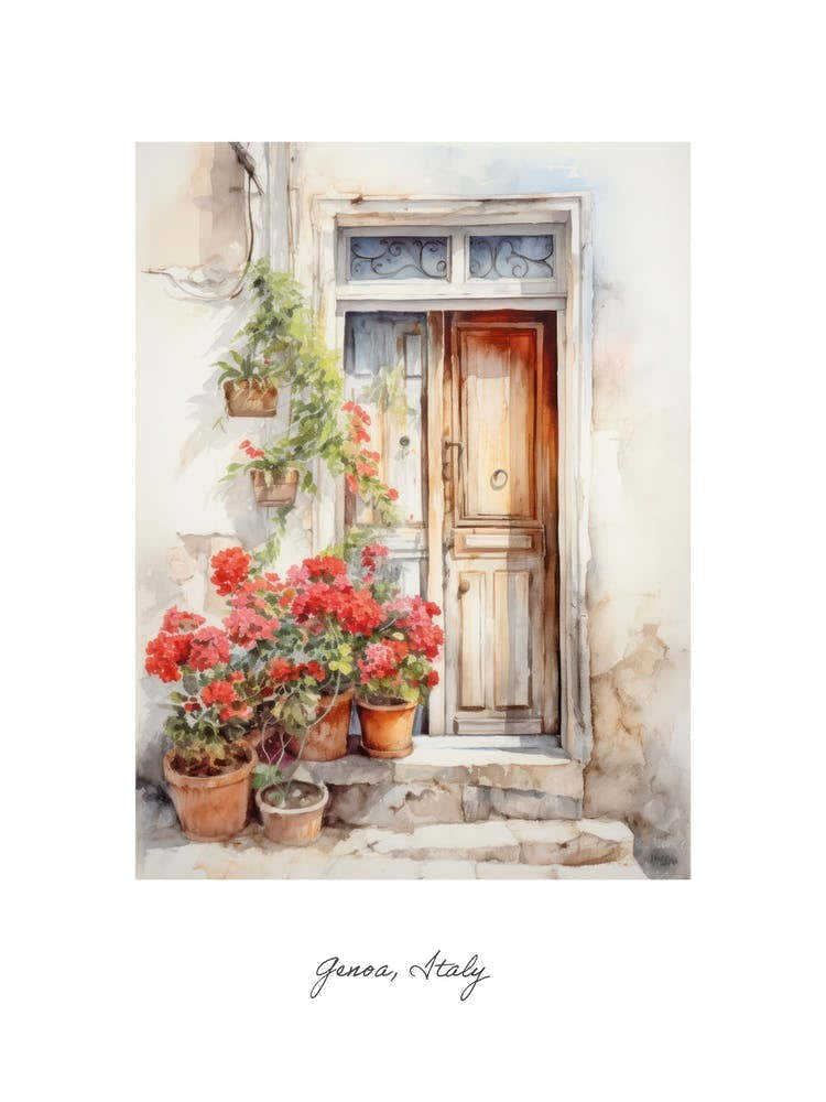 Genoa, Italy   Mediterranean Doors Watercolour Painting 1 Poster