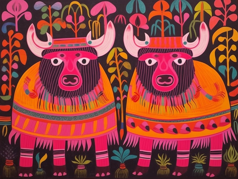 Yak 1 Folk Style Animal Illustration