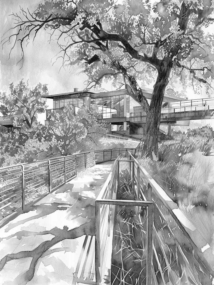 Nature Science Center Austin Texas Black And White Watercolour 3