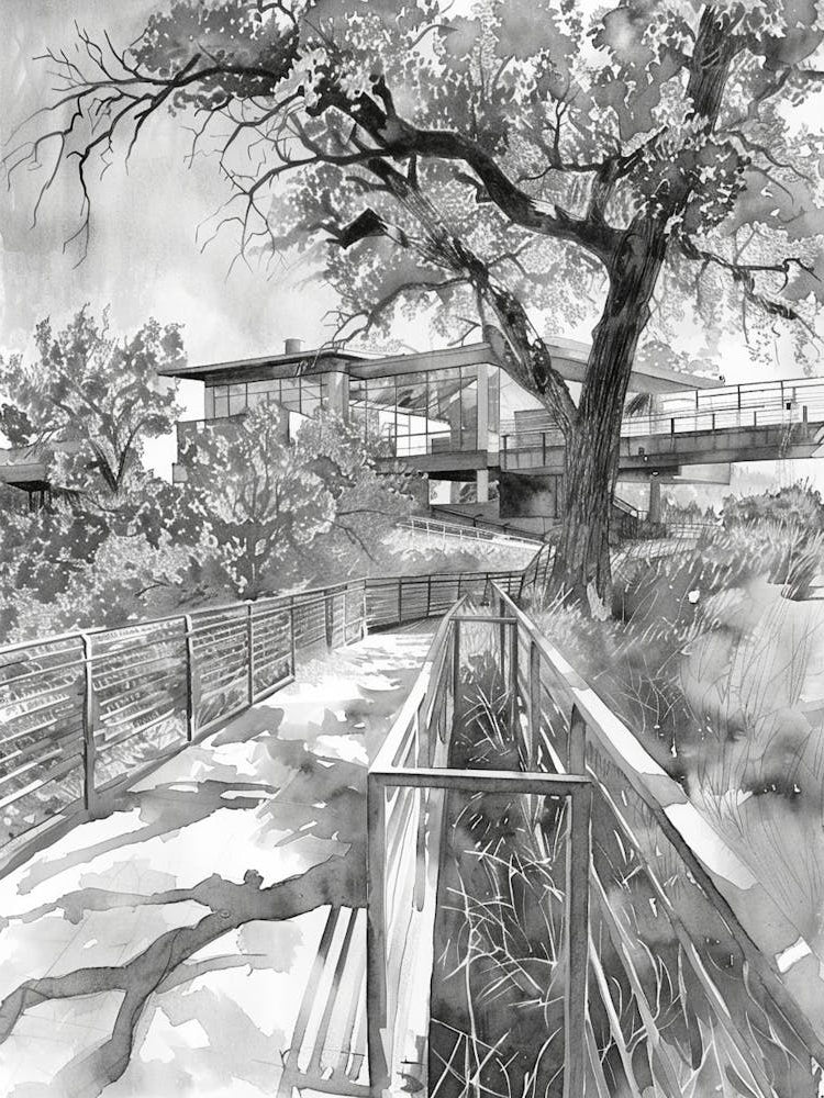 Nature Science Center Austin Texas Black And White Watercolour 3
