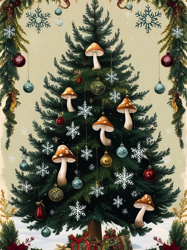 William Morris Christmas Tree With Mushrooms 1