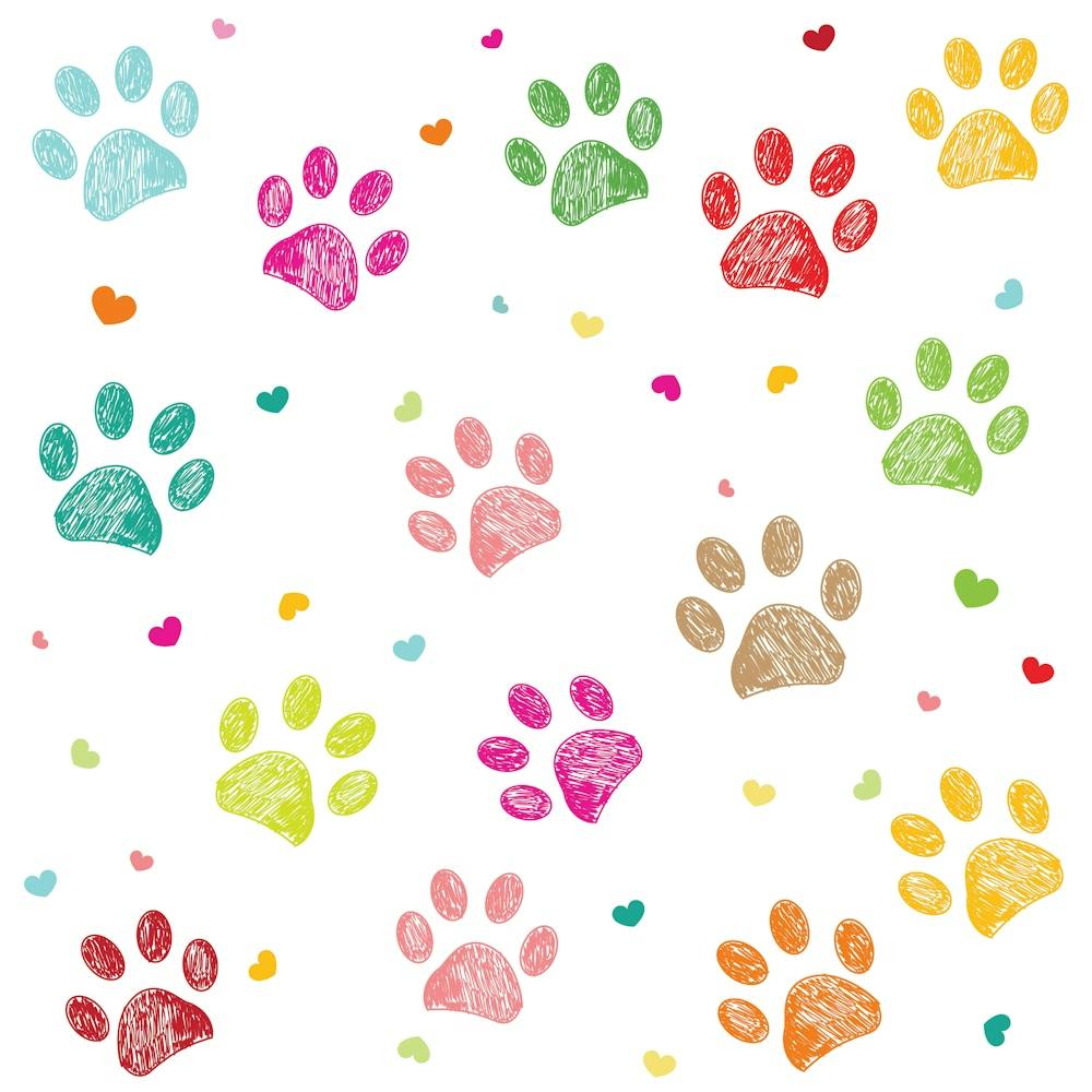 Colorful Paw Print With Hearts Vector Background