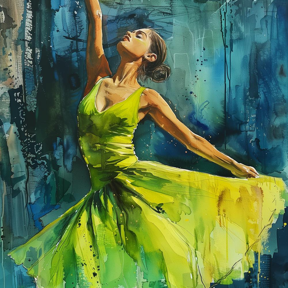 Beautiful Dancer In A Lime Green Dress