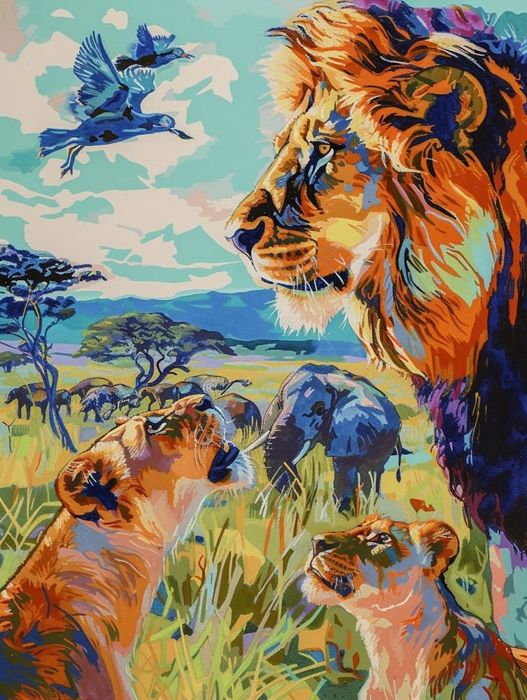 Transvaal Lion Lion In Different Seasons Fauvist Painting 2