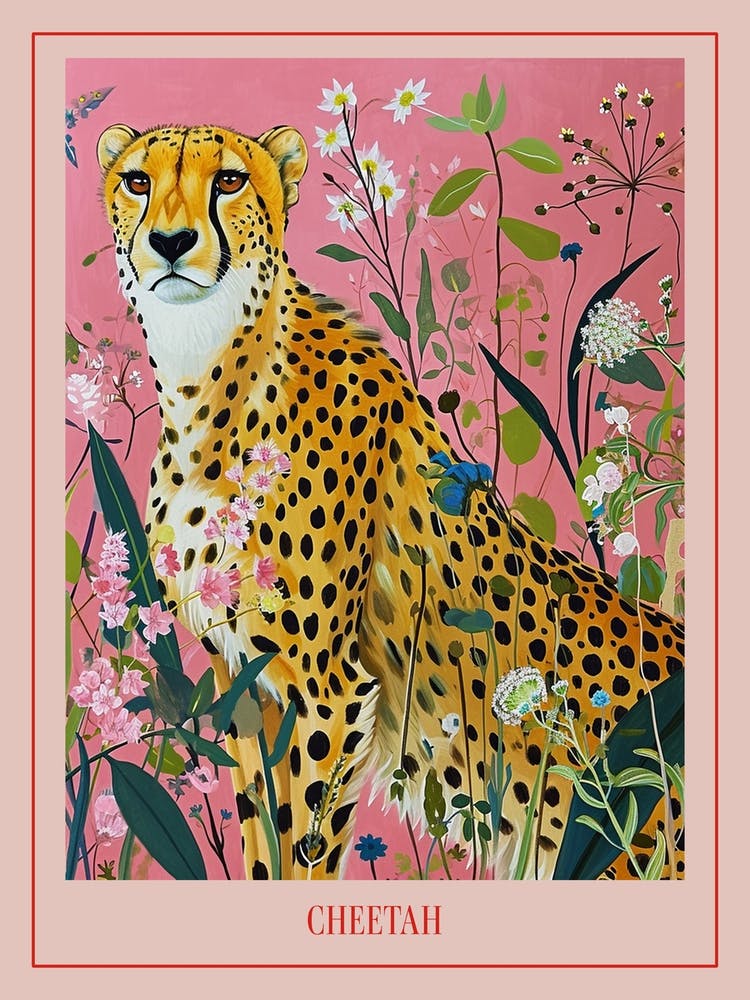 Floral Animal Painting Cheetah 4 Poster