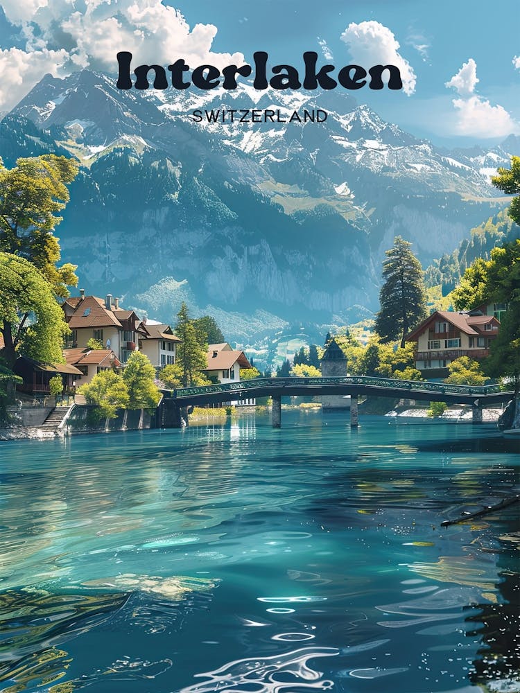 Interlaken Bern Switzerland Art Illustration