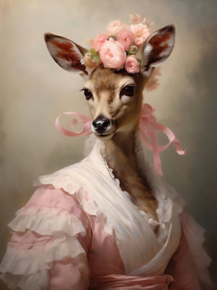 Victorian Animals Portrait, Royal Female Deer Vintage Print, Renaissance Animal Dark Moody Animal Poster, Altered Art, Animal Lover Gift