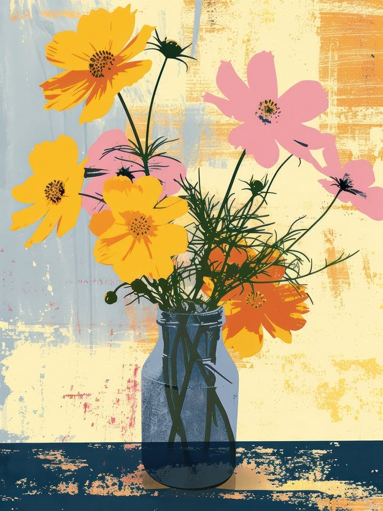Cosmos Flowers On A Table   Contemporary Illustration 2