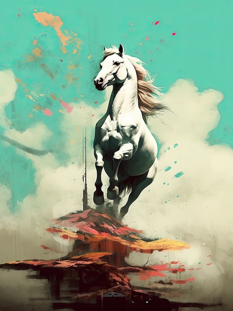 White Horse Painting On Canvas Surreal