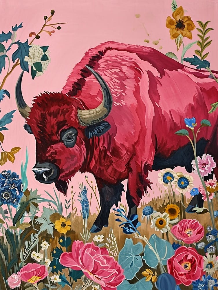 Floral Animal Painting Buffalo 1