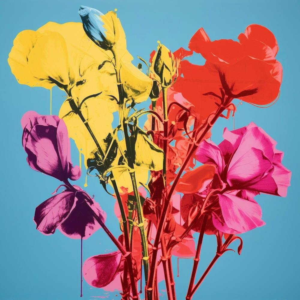 Style Andy Warhol Fleurs Pop Art Pois de Senteur 1 Carré