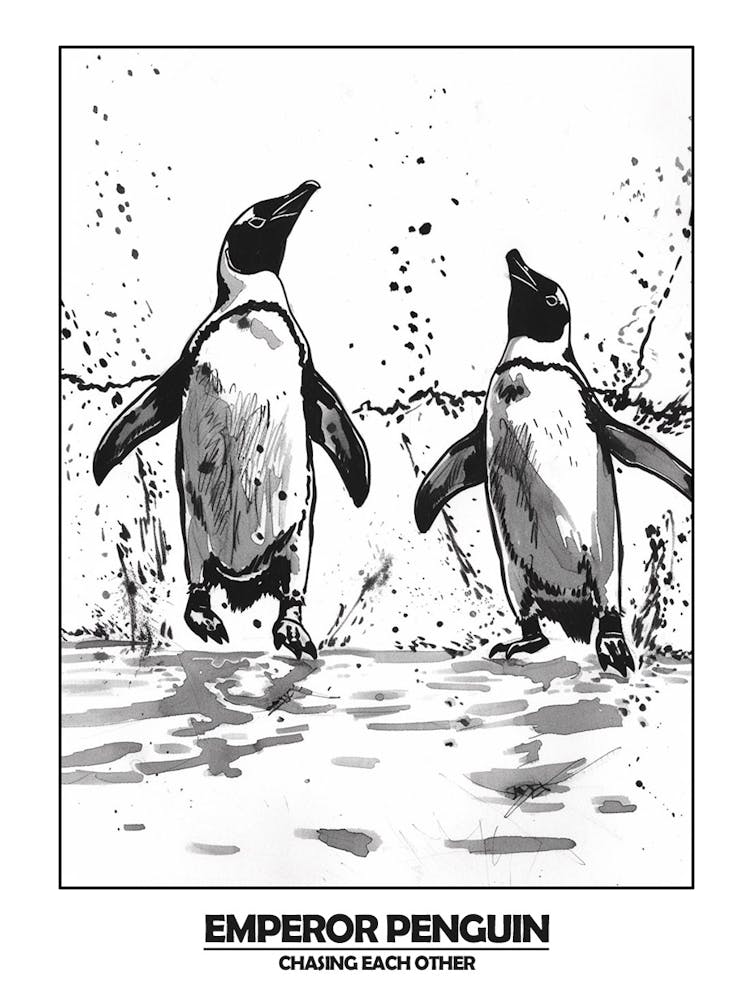 Penguin Chasing Eachother Poster 1