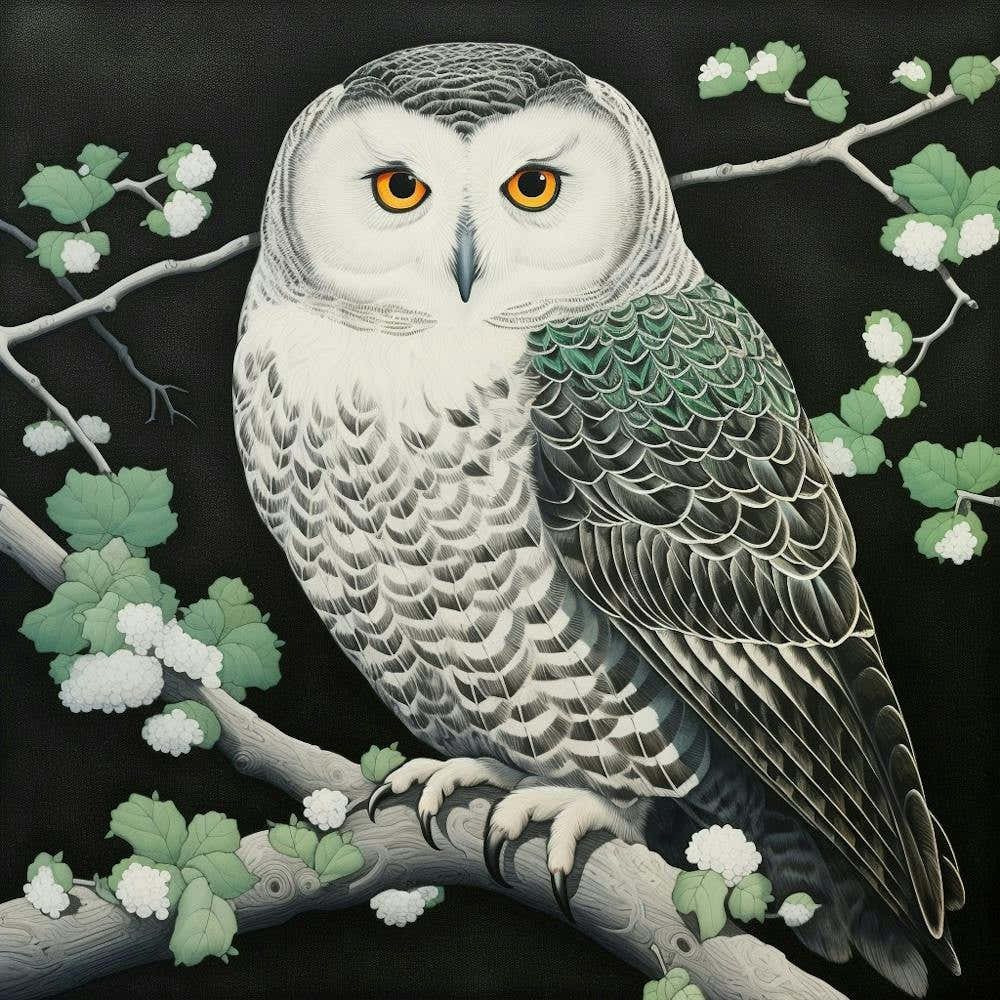 Ohara Koson Inspired Bird Painting Owl 4 Square
