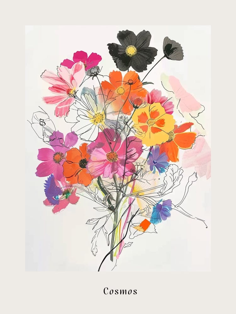 Cosmos 2 Collage Flower Bouquet Poster