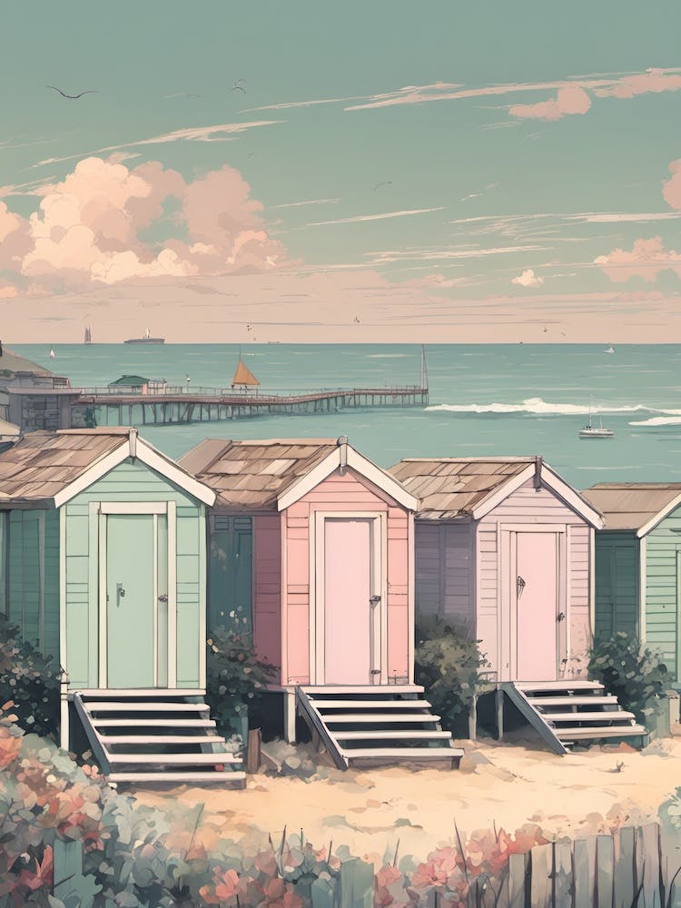Marina Strandhütten Pastellfarben Bucht Brighton Cool