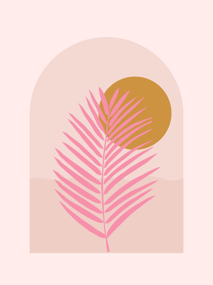 Palm Leaf Sun And Ocean Pink