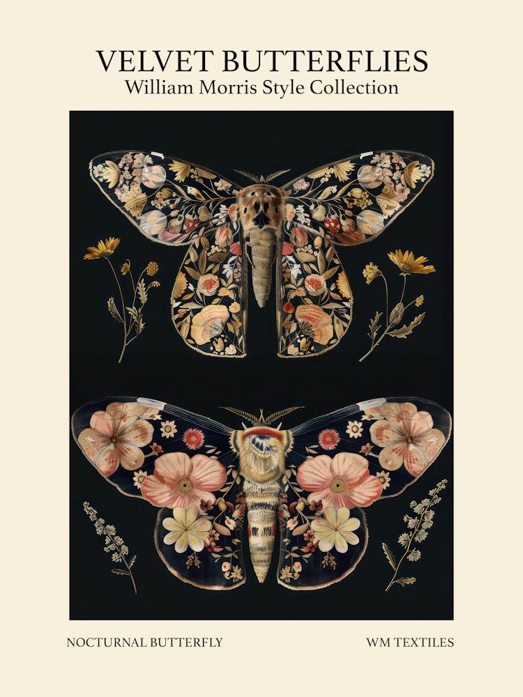 Velvet Butterflies Collection Nocturnal Butterfly William Morris Style 10