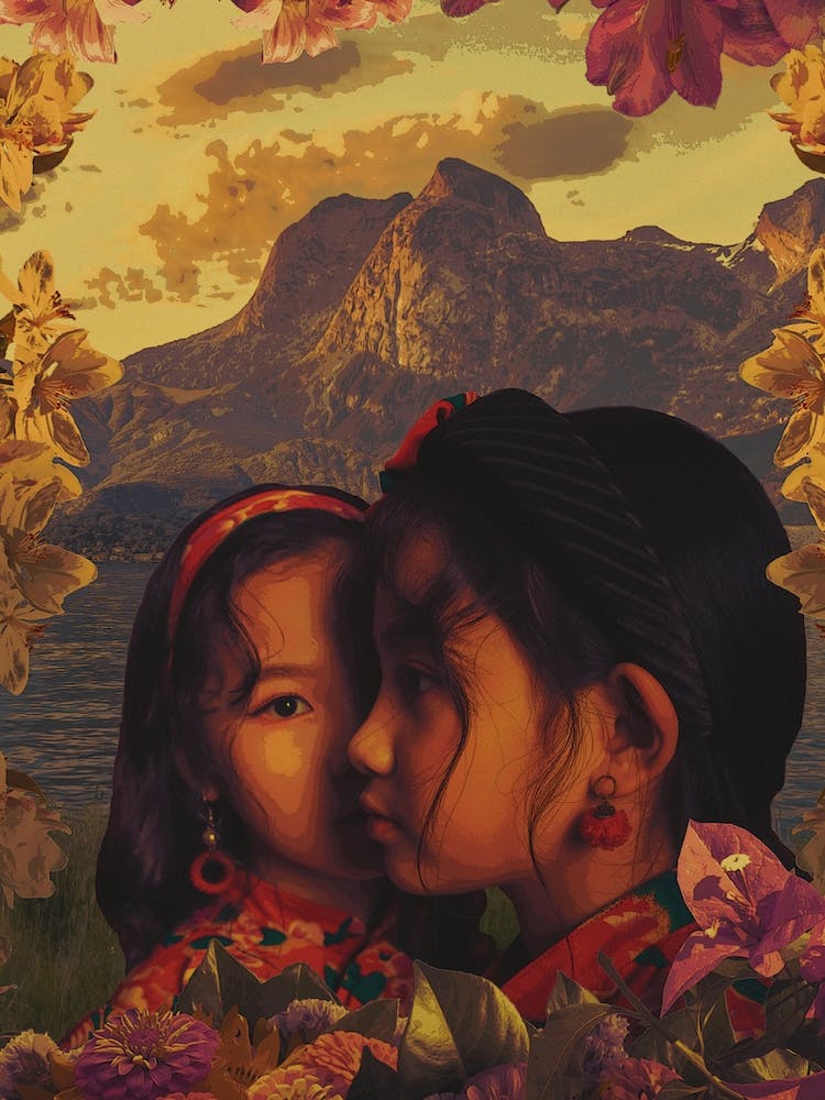 Twins In Mountain Lake View