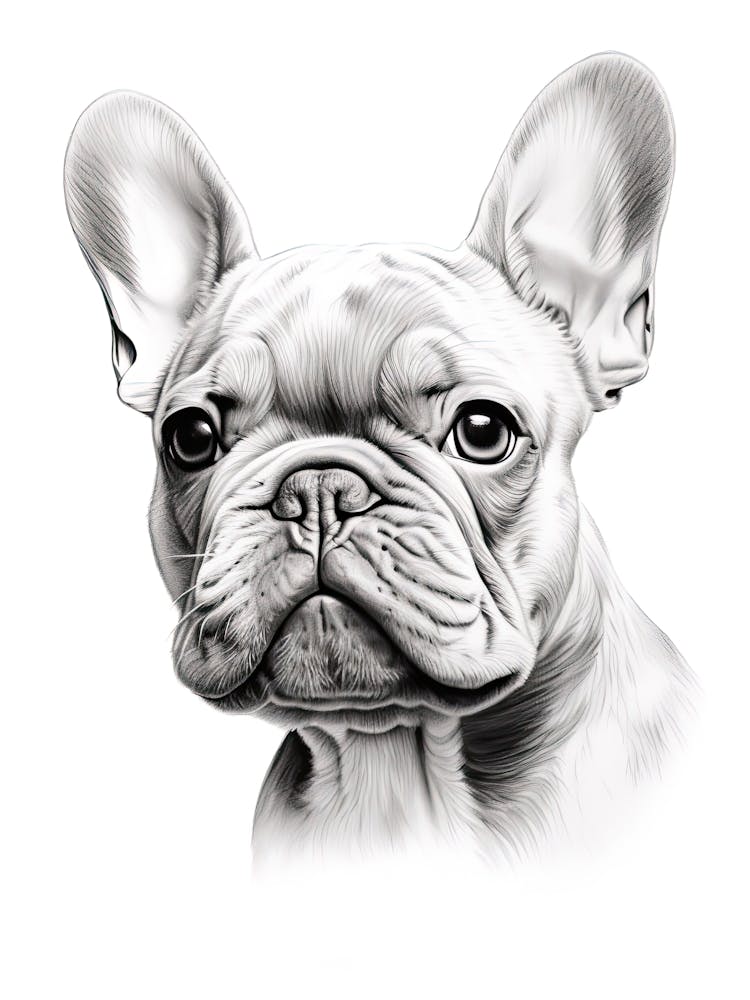 French Bulldog Dog, Line Drawing 4