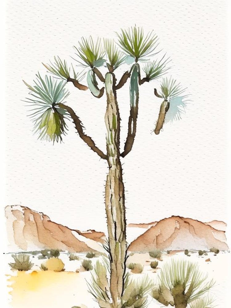 Joshua Trees In Desert Minimilist Watercolour  (1)