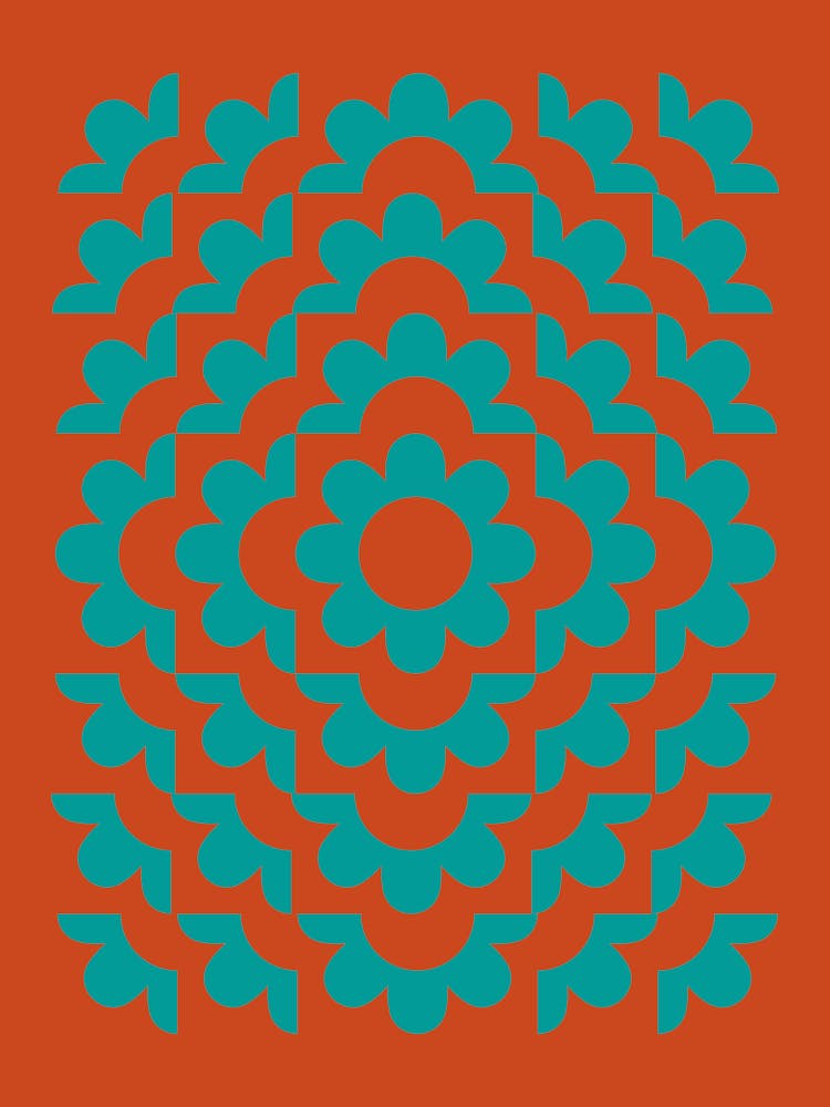 Abstract Flowers Pattern 9 In Persian Green Pastel Red 01