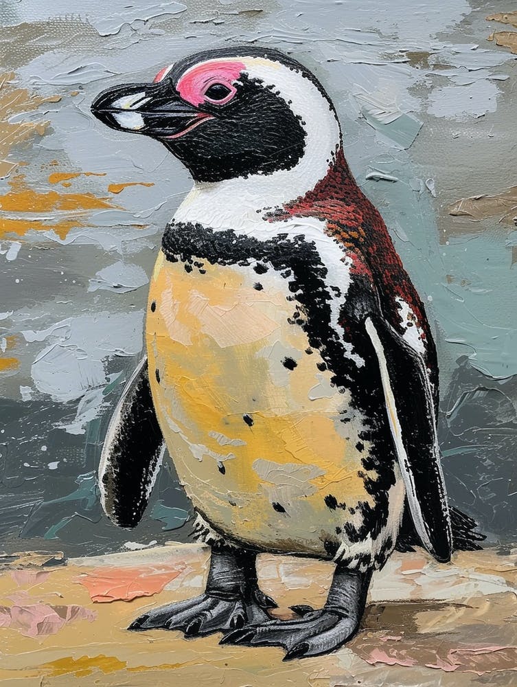 African Penguin Saunders Island Oil Painting 2