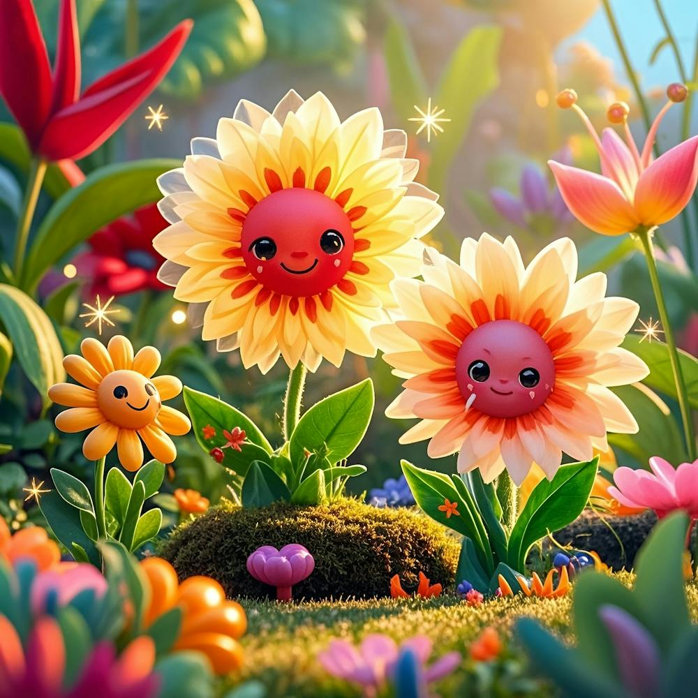 Happy Flowers In The Garden