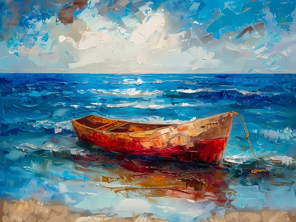 Serenity at Sea An Oil Painting of a Boat 2