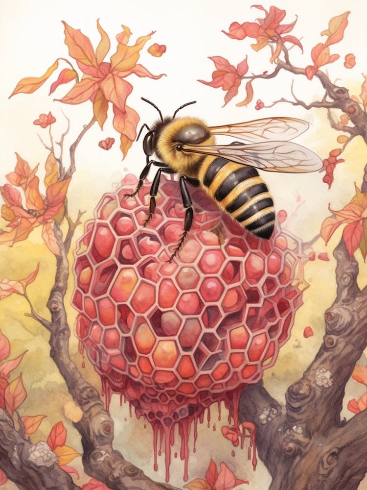 Blood Bee Beehive Watercolour Illustration 4