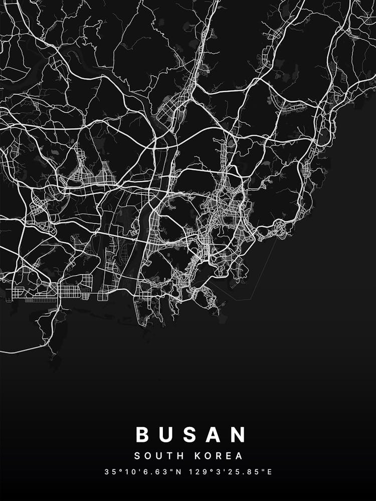 Busan South Korea Black Map 1