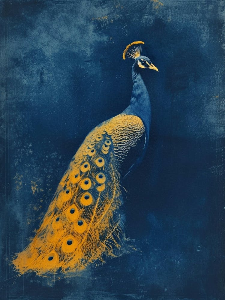 Navy Blue & Orange Portrait Of A Peacock