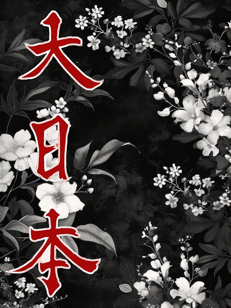 Great Japan Hokusai  Poster Monochrome Flowers 3