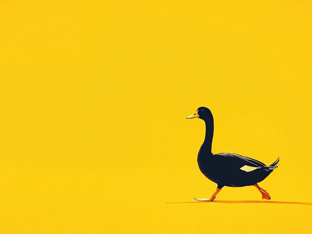 Black Duck Walking On A Yellow Background