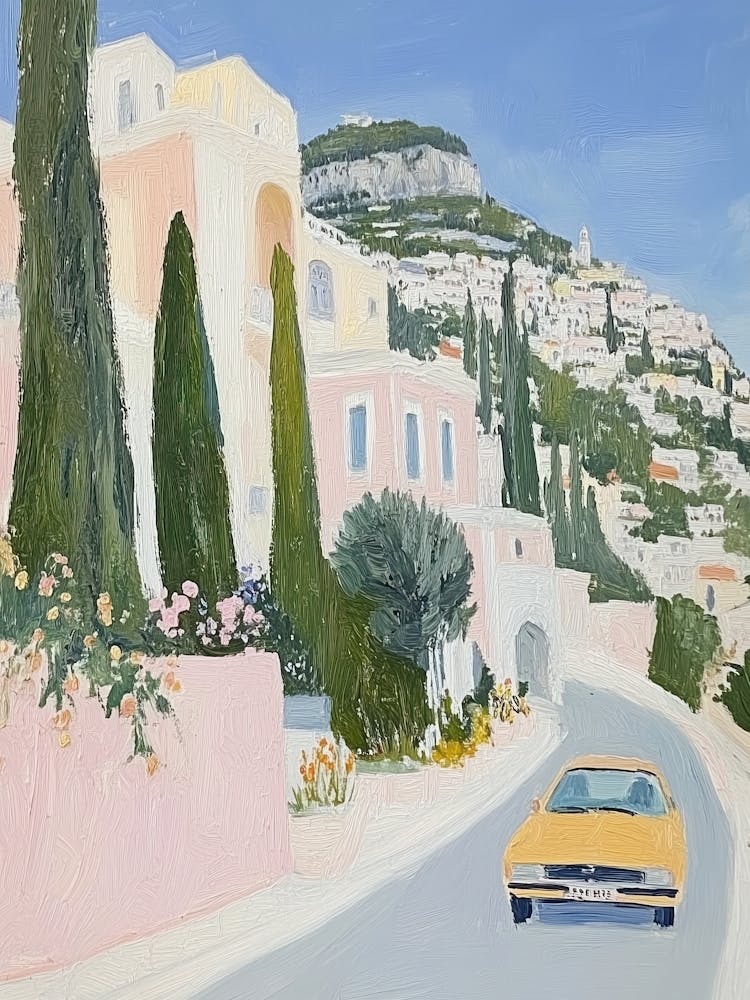 Italy Art Positano Road Painting Summer Coastal Travel