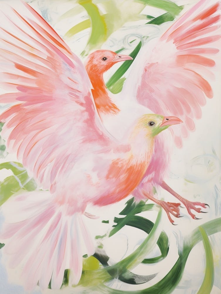 Pink Ethereal Bird Painting Kiwi