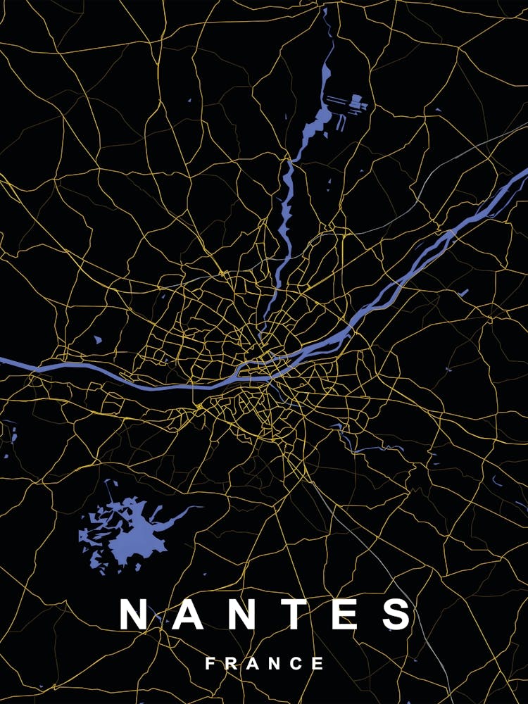 Nantes France City Map Black and Gold