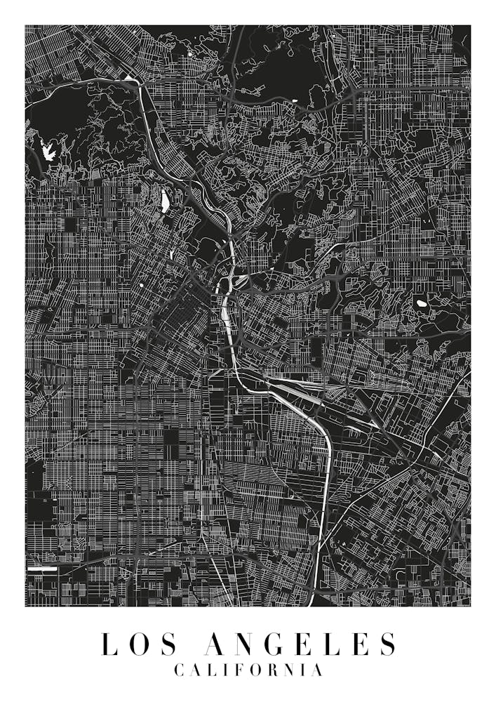 Los Angeles California Minimal Black Mono Street Map 